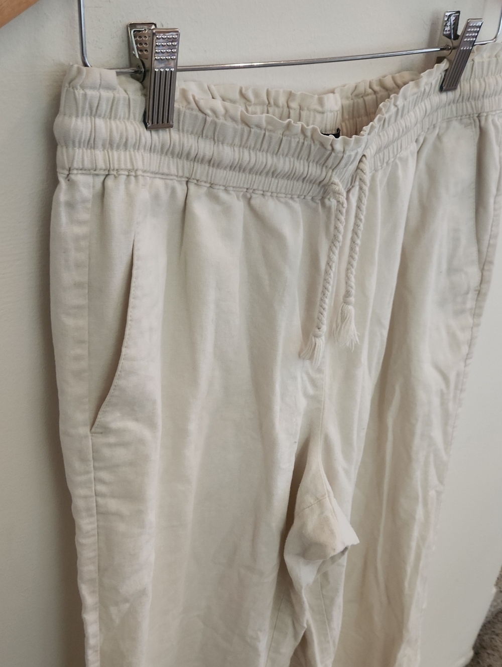 J. Crew Womens Drawstring Wide Leg Off-white Linen Pants Medium - Picture 5 of 7